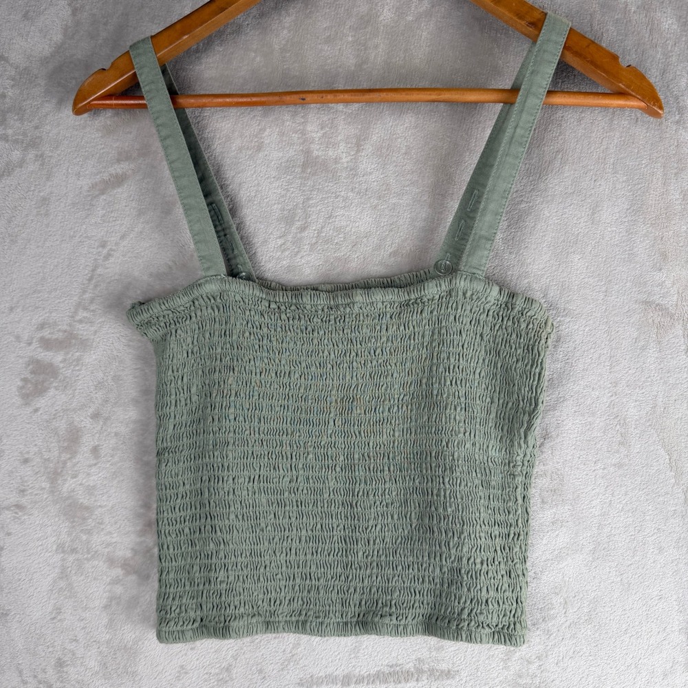 Z Supply Sage Green Smocked Crop Tank Top Adjustable Straps Size S